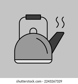 Camping metal kettle vector isolated grayscale icon. Camping and Hiking sign. Graph symbol for travel and tourism web site and apps design, logo, app, UI