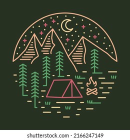 Camping in the middle forest with good view of night graphic illustration vector art t-shirt design