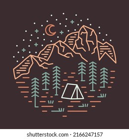 Camping in the middle forest with good view of night graphic illustration vector art t-shirt design