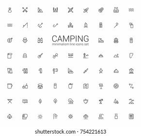 Camping Minimalism vector symbols, line icons set for mobile and desktop screens design.