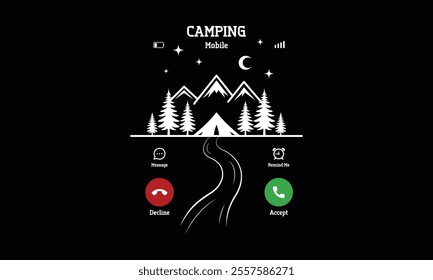 Camping Mobile, Ready To Print Camping Vector T Shirt Design Template, Wall Art, Mug, Sticker, Banner, Tee, Hoodie, Printable, Illustration