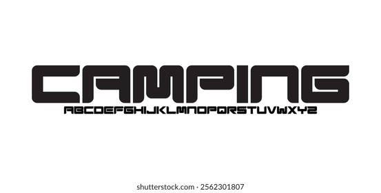 Camping, Modern abstract digital tech font. Logo creative font, type, technology, movie, digital, music, movie. Font and illustration in vector format.
