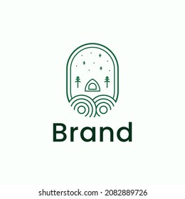 Camping monoline line logo vector icon illustration Premium Vector
