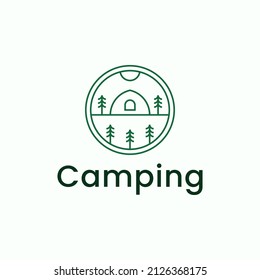 Camping monoline line logo vector icon illustration Premium Vector
