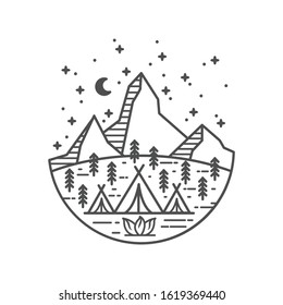 Camping Monoline Logo Vector Illustration