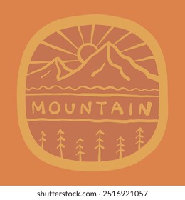 Diseño de dibujo a mano de acampar y adicto a la montaña para camiseta, insignia, ilustración de pegatina