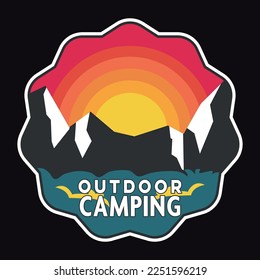 Camping Mountain Adventure Emblem Patch Logo Poster Label Vector Illustration Retro Vintage Badge Sticker And T-shirt Design