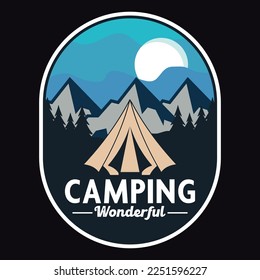 Camping Mountain Adventure Emblem Parche Logo Etiqueta Vector Ilustración Etiqueta De La Marca De Vintage Retro Y Diseño De Camisetas