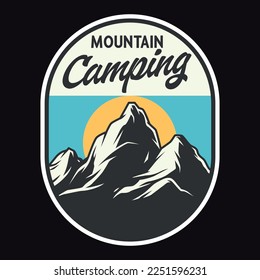 Camping Mountain Adventure Emblem Patch Logo Poster Label Vector Illustration Retro Vintage Badge Sticker And T-shirt Design