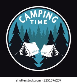 Camping Mountain Adventure Emblem Patch Logo Poster Label Vector Illustration Retro Vintage Badge Sticker And T-shirt Design