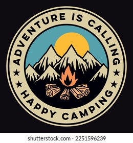 Camping Mountain Adventure Emblem Patch Logo Poster Label Vector Illustration Retro Vintage Badge Sticker And T-shirt Design