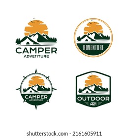 Plantilla de diseño del logotipo Camping Mountain Adventure, Emblems y Badges