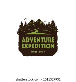 Camping Mountain Adventure Logo, Emblems, and Badges. Camp in Forest Vector Illustration Design Template