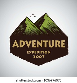 Camping Mountain Adventure Logo, Emblems, and Badges. Campfire in Jungle Vector Illustration Design Template