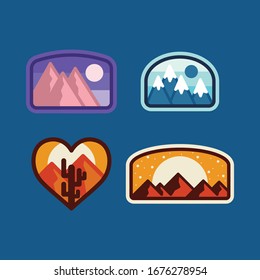 Camping mountain cactus nature wild badge patch pin graphic illustration vector art t-shirt design