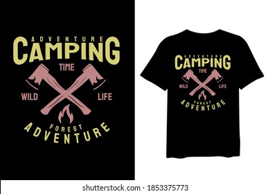 Camping, Mountain, and forest outdoor adventure, and vintage t-shirt design and typography lettering, print, vector, illustration design.