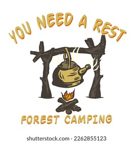 Camping in the mountain Illustration. suitable design for your t-shirt, sticker, etc. vintage style 