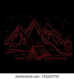 camping mountain line art vector