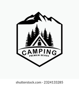 camping mountain logo line art design