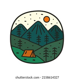 camping in mountain nature wildlife for badge, sticker, patch, t shirt design, etc