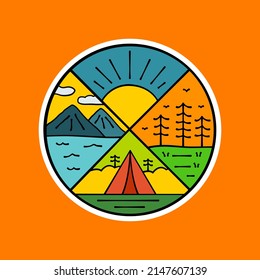 camping and mountain nature wildlife for patch badge design, emblem design, T-Shirt Design