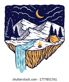camping in the mountain at night vector illustration