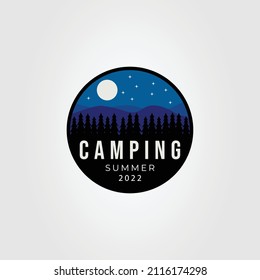 camping in the mountain or pine forest logo vector illustration design