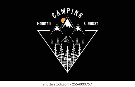 Camping, Mountain And Sunset, Ready To Print Camping Vector T Shirt Design Template, Wall Art, Mug, Sticker, Banner, Tee, Hoodie, Printable, Illustration