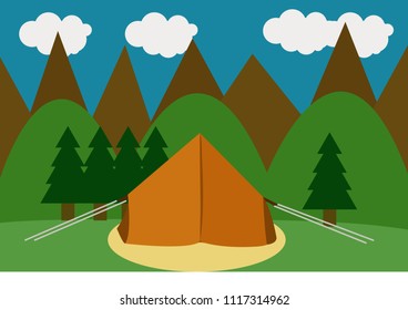 Camping in a mountainous landscape.