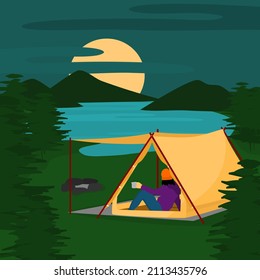 a camping in the mountains