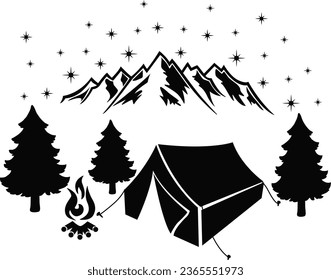 Camping Mountains Forest  Digital EPs Vector graphics File