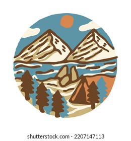 Camping and mountains graphic illustration vector art t-shirt design