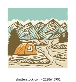 Camping and mountains graphic illustration vector art t-shirt design