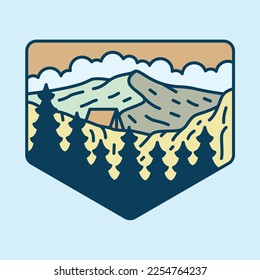 Ilustración gráfica de camping y montañas diseño de camisetas vectoriales
