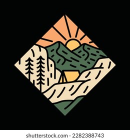 Camping and mountains graphic illustration vector art t-shirt design