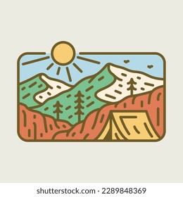 Ilustración gráfica de camping y montañas diseño de camisetas vectoriales