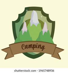 camping mountains label emblem ribbon