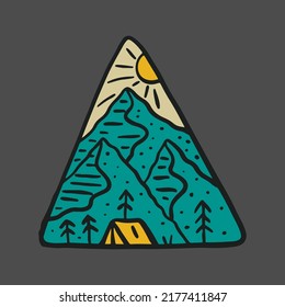 camping in mountains nature wildlife design for badge, sticker, patch, t shirt design