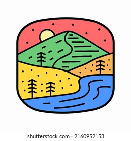 camping and mountains nature wildlife flat design for badge, sticker, patch, t shirt design, etc