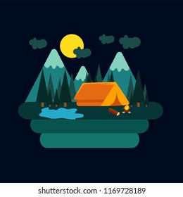 Camping in the mountains at night