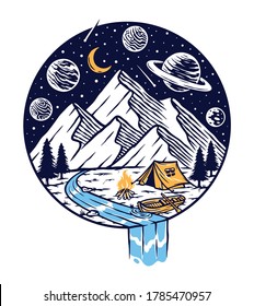 Camping in the mountains at night vector illustration