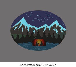 Camping in the mountains. Starry sky. Constellation. Isolated