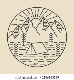 Camping, mountains, and sunrise in the nature graphic illustration vector art t-shirt design