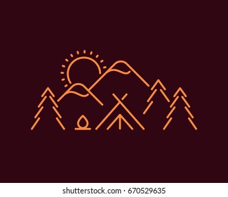 Camping in the mountains. Vector illustration.