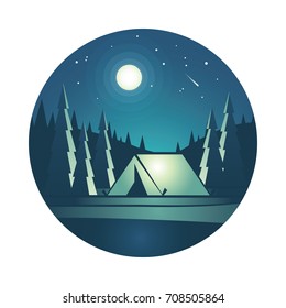 Camping in the mountains. Vector illustration.