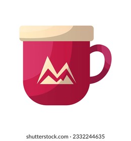 Camping mug. Active recreation, tourists, summer vacation. Traveler camp at nature trees. Hiking, travel activity. Vector