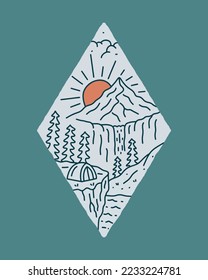 Camping nature adventure for badge sticker graphic illustration vector art t-shirt design