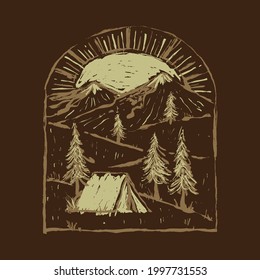 Camping nature adventure hand drawing graphic illustration vector art t-shirt design