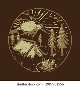 Camping nature adventure hand drawing graphic illustration vector art t-shirt design