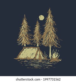 Camping nature adventure hand drawing graphic illustration vector art t-shirt design